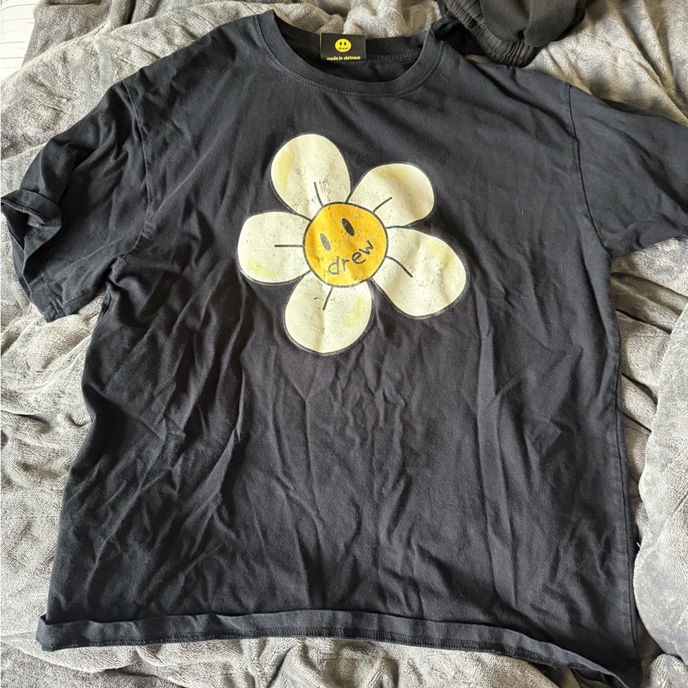 Drew Black T-Shirt with Smiley Flower